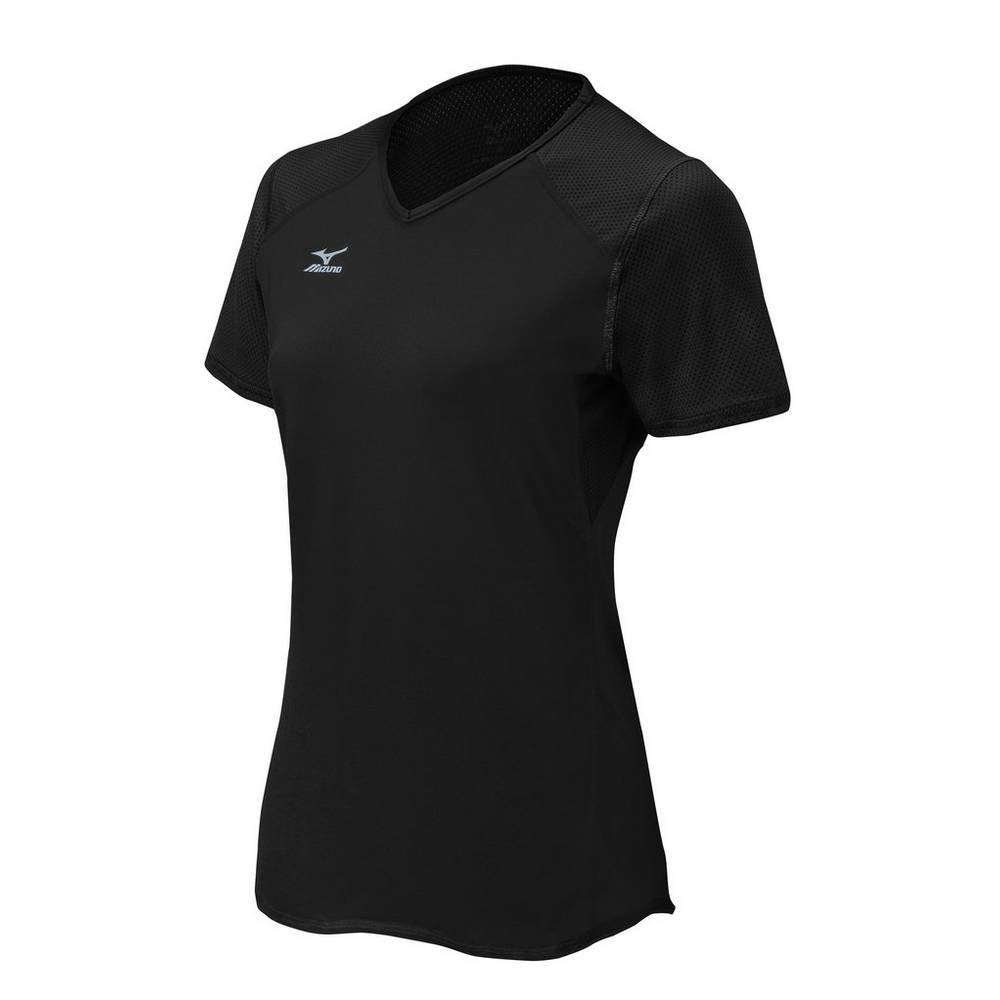 Womens Mizuno Techno VI Short Sleeve Volleyball Jersey Black Philippines (PVHEBZ374)